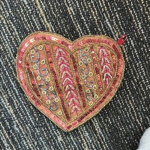 Embroidered Heart-Shaped Change Pouch